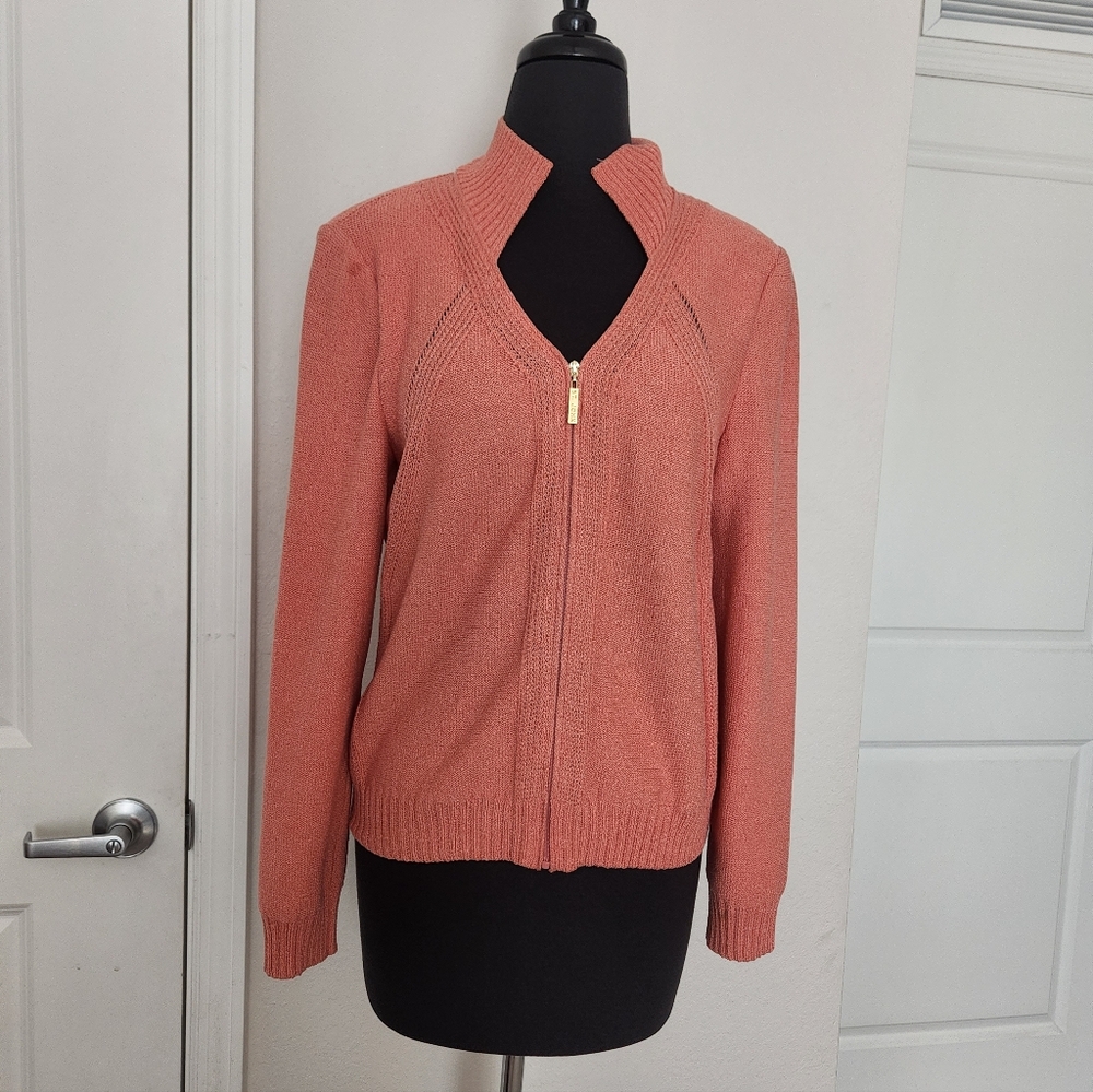 St. John Women's Coral Zip-Up Sweater
